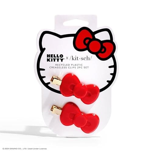 Hello Kitty x Kitsch Creaseless Hair Styling Pins - No Crease Clips for Makeup & Hairstyling | Pin Curl Hair Pins, 2pc Set - Red Kitty Bow