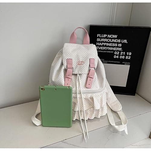 Cohawk Cute Polka Dot Lace Backpack for Women Flap-top Casual Backpack Cute Nylon Bookbag thumbnail 7