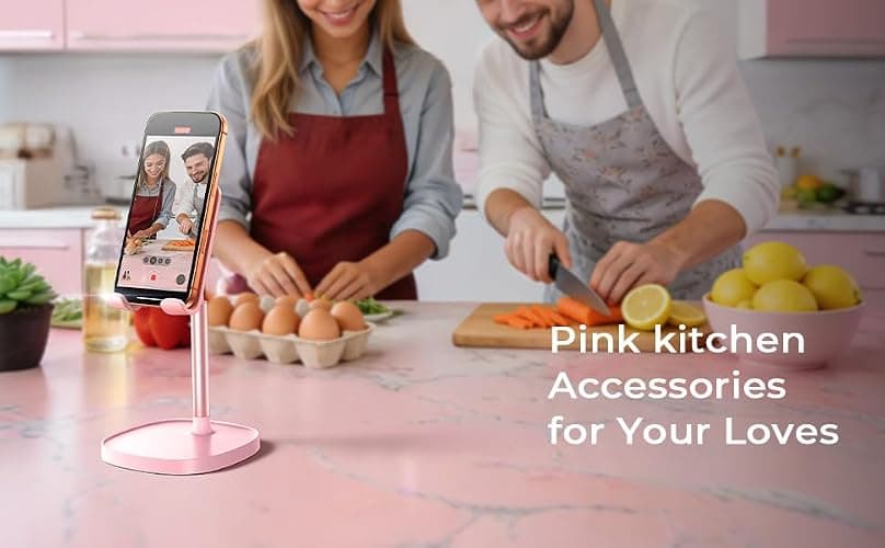 LISEN Cell Phone Stand iPhone Holder for Desk, Pink Gifts for Women Girls | Fold Pink Stand Desk Accessories for Women Office Cute, Vanity Decor Pink Gifts Girls, Kawaii Bathroom Dorm Room Essentials thumbnail 10