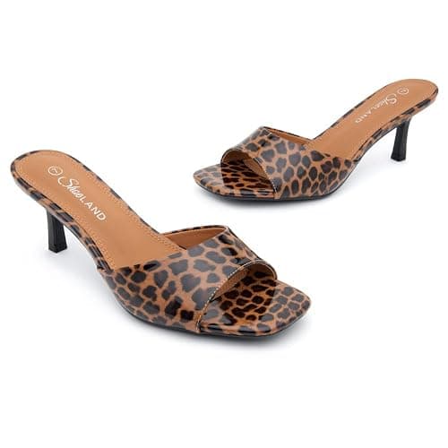 Shoe Land Women's Low Heels Stiletto Heeled Slides, Open Toe One Band Slip-On Heeled Mules – Dressy Heeled Sandals for Prom, Party Wedding and Vacation thumbnail 3