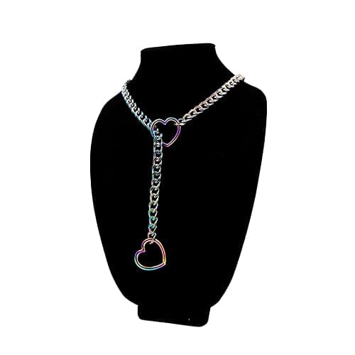 ADEMISHIA Heart O-ring Slip Chain Necklace For Women, Handmade Punk Gothic Cuban Necklace Jewelry Adjustable Lariat Y-Necklace - Rainbow - 34" thumbnail 3