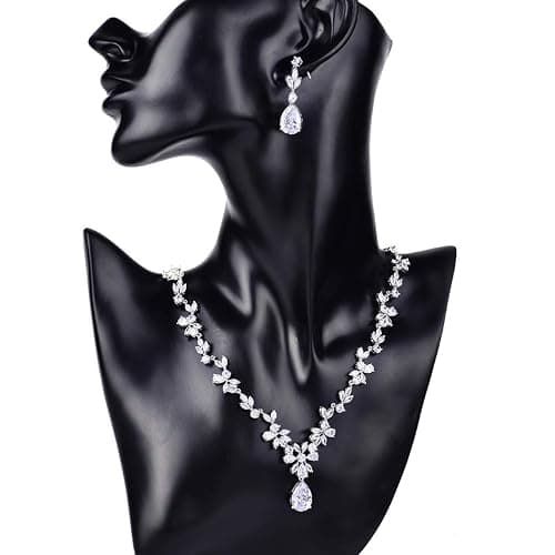 SNORSO Bijoux Parure Collier et Boucles d'oreilles Fleur Feuille Pendentif Goutte d'eau Parures de Mariage Soirée thumbnail 4