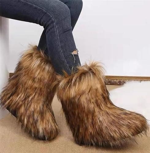 Valpeak Snow Boots for Women 2024 Furry Boots Winter Knee High Flat Heel Fluffy Faux Fur Boots thumbnail 2