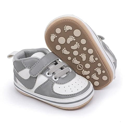 Clowora Unsex Baby Shoes Boys Girls Infant Sneakers Non-Slip Soft Rubber Sole Toddler Crib First Walker Lightweight Shoes - 6-12 Months Infant - A03/Grey