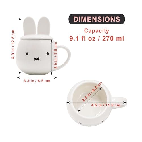 COTONOHA Japanese Ceramic Mug with Lid, 9.1 fl oz (270 ml), Cute Bunny Design, Dishwasher & Microwave Safe, Heat Retention Coffee Cup thumbnail 3