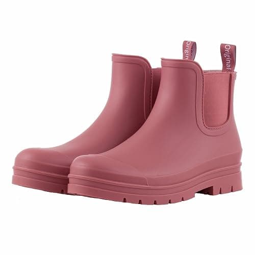 Planone Wide Width Short Rain Boots Women Fashion Waterproof Chelsea Boots for Women Matte Outdoor Garden Shoes Ankle Muck Boots for Ladies Non Slip Work Shoes Rubber Boots with Premium Comfort Insole - Image 1