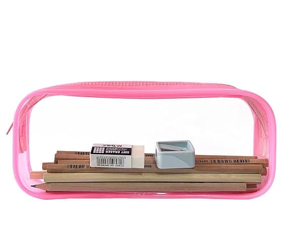 HiChange Clear Pencil Case Transparent PVC Pencil Cases Clear Pencil Bag for Exam (Pink-1Pack) thumbnail 5