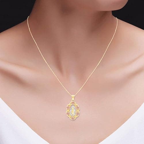 AFFY Our Lady of Guadalupe Pendant Necklace, Three-Tone 14K Gold Over 925 Sterling Silver, Inspirational Religious Catholic Jewelry Gift for Women & Men with 18" Rope Chain thumbnail 5