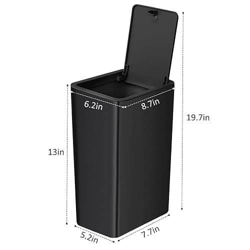TIPGO Bathroom Trash Can with Lid, 10 Liter/ 2.6 Gallon Slim Garbage Can, Small Trash Bin Waste Basket with Pop-Up Lid for Kitchen, Bedroom, Living Room, Office (Black) thumbnail 3
