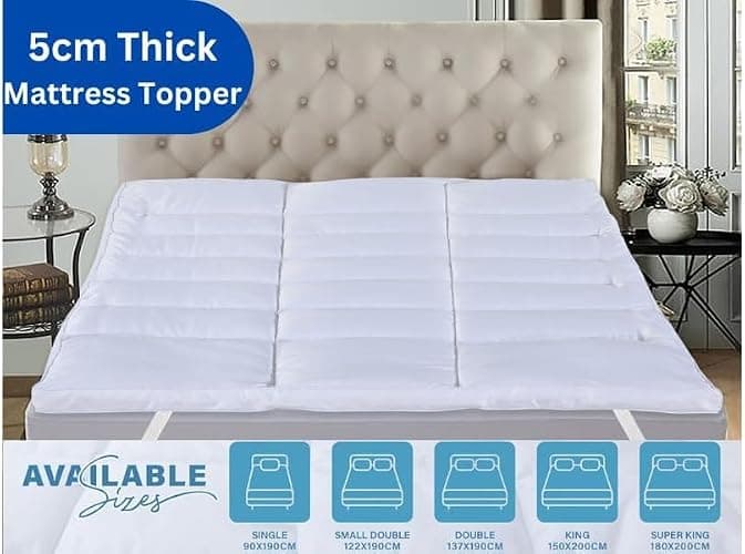 Hotel Quality Box Stitched Microfibre Mattress Topper 5cm Super soft Heavy Fill Orthopaedic Anti Allergy Quilted Mattress Topper (Double,137Cm X190cm) thumbnail 5
