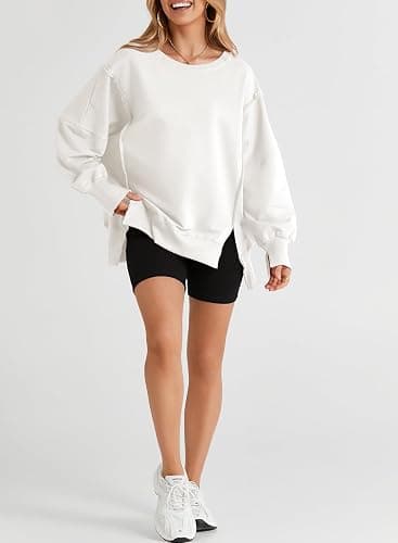 SHEWIN Womens Oversized Reverse Seam Sweatshirt Casual Long Sleeve Pullover Tops Lightweight Loose Crewneck Sweatshirts thumbnail 6