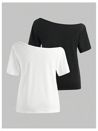 RoseSeek Girl's Off The Shoulder Tops Short Sleeve Cute Summer T Shirts for Teens Girls Y2k Tops Trendy thumbnail 2