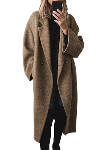 chouyatou Women's Winter Double Breasted Wool Coat Long Sleeve Notch Lapel Long Trench Coat - Image 1