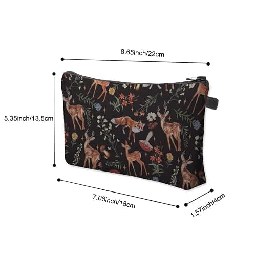 Loomifang Small Makeup Bag Cosmetic Bag for Women, Pretty Design Organizer Case with Zipper Closure, Lightweight and Water-Resistant Make Up Bag - 8.65"x 5.35" x 7.08"（Sika Deer & Fox） thumbnail 3