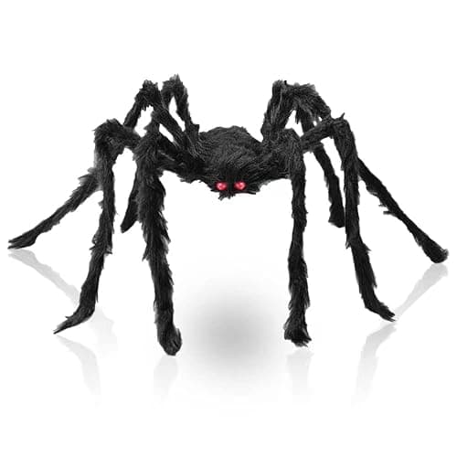 Halloween Decorations Big Spider 4.9 Ft Black Soft Hairy Scary Spider Fake Large Pops for Halloween Outdoor Yard Party - Image 1