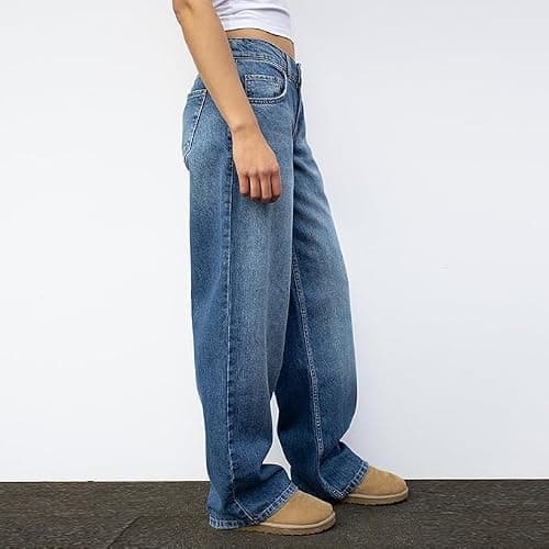 Women's Y2k Low Rise Baggy Jeans Washed Straight Wide Leg Denim Pants Casual Loose Vintage Fit Boyfriend Jean Denim Pants thumbnail 3