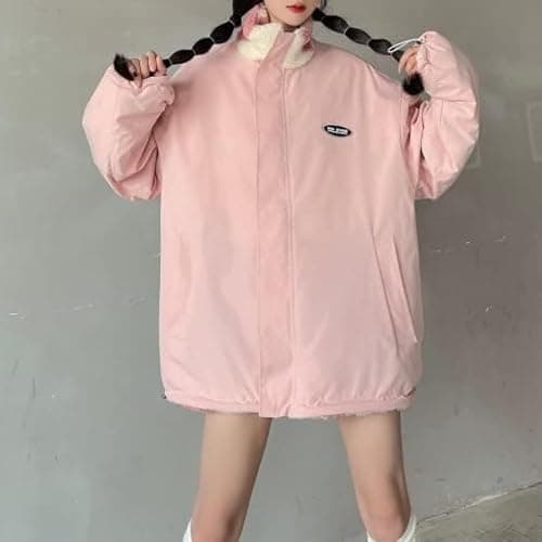 Sumleno Women's Fleece Sherpa Jackets Reversible Kawaii Heart Print Fuzzy Zip Up Cutecore Coats Aesthetic Y2k Gyaru Clothes thumbnail 6