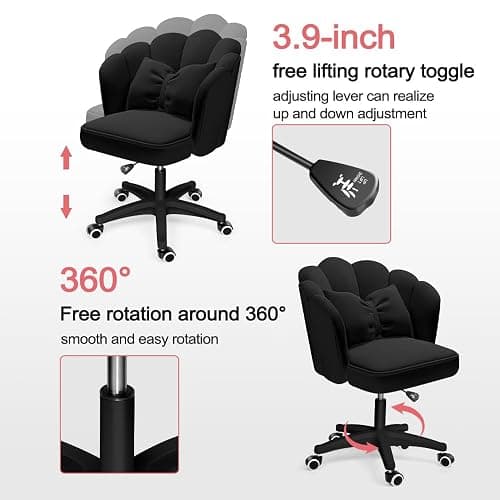XUEGW Petal Desk Chair with Bow Cushion Velvet Vanity Chair with Wheels, Upholstered Home Office Chair for Girls Women, Mid-Back Swivel Computer Task Chairs for Living Room Bedroom thumbnail 3