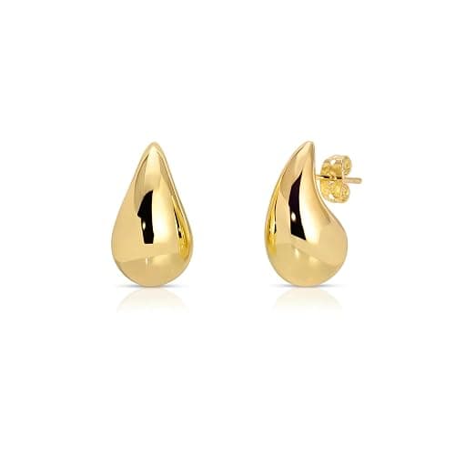 Small Teardrop Gold Chunky Earrings for Women,Thick Gold Plated Hoop Hypoallergenic Water Drop Earring Dupes for Women 18MM - Image 1