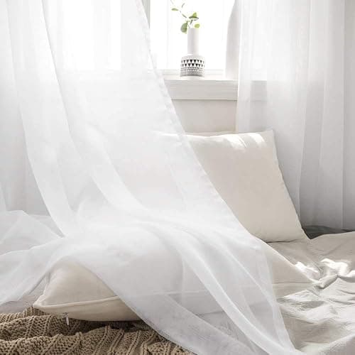 MIULEE 2 Panels Solid Color White Sheer Curtains Elegant Grommet Window Voile Panels/Drapes/Treatment for Bedroom Living Room (54X84 Inch) thumbnail 7