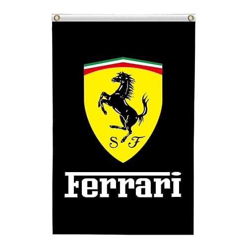 Ferrari Flag 3x5 Feet Car Racing Banner Double Stitched Tapestry with Two Brass Grommets For Garage/Man Cave/Dorm/Room (Black) - Image 1