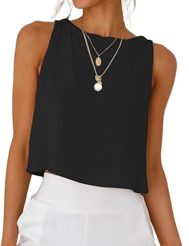IDEALSANXUN Womens Linen Crop Tank Tops Cute Summer Sleeveless Cropped Linen Tops - Image 1