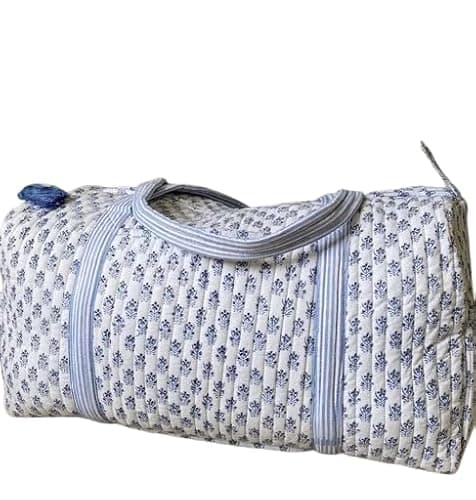 100% Cotton Floral Print Quilted Duffle Bags Large Size Beautiful Block Print Weekender Bags Handmade Shoulder Travel Overnight Bag (color-5, 20x10x10") - Image 1