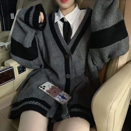 Womens Preppy Sweater Vintage Y2k Long Sleeve Knit Oversized Kawaii Pullover Jumper Cute Sweaters Dark Academia Clothing - Medium - A thumbnail 3