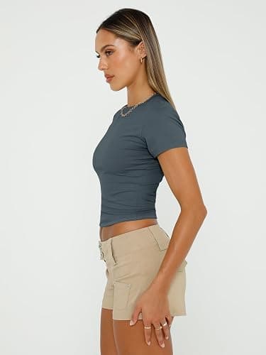 AUTOMET Womens 3 Piece Short Sleeve Shirts Basic Going Out Slim Fitted Crop Tops 2025 Summer Y2k Clothes thumbnail 5