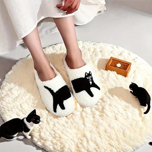 ULEL Women's Men's Cute Cat Slippers Fuzzy Memory Foam Kawaii Cartoon Animal Slippers Winter Warm Fluffy Shoes Small Cat-41-42 thumbnail 2