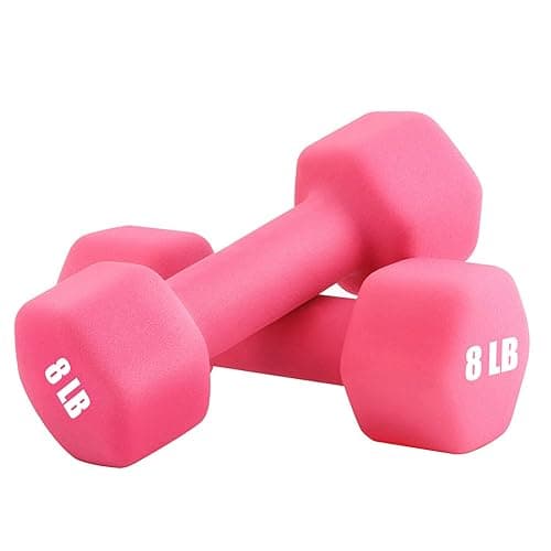 Portzon Weights Dumbbells 10 Colors Options Compatible with Set of 2 Neoprene Dumbbells Set,1-15 LB, Anti-Slip, Anti-roll, Hex Shape - Pink - Standard - 08-Pound, Pair