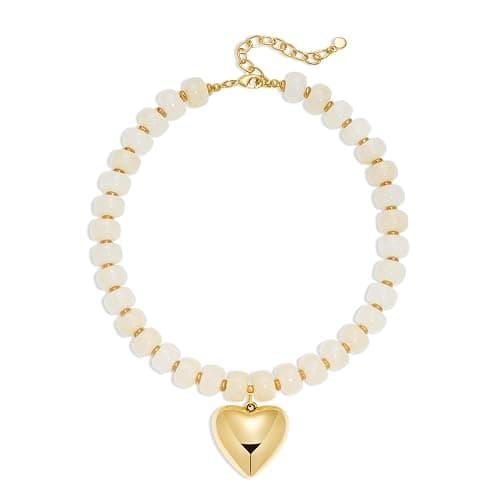 WOWORAMA Chunky Heart Necklaces for Women Colorful Resin Beaded Choker Necklace Gold Puffy Heart Statement Necklace Trendy Acrylic Choker Jewelry - Image 1