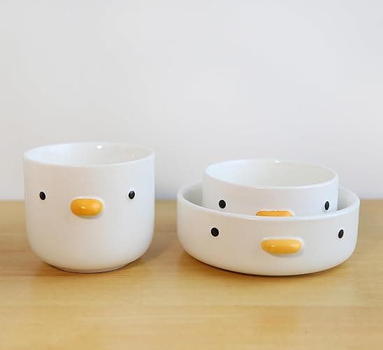 PURROOM Funny Cute Duck 6'' Salad Bowl, Handmade Glaze Chick Safety Ceramics Flat Bottomed Bowl, Home Family, Friend. thumbnail 6