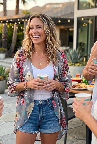 Women's Floral Print Puff Sleeve Kimono Cardigan Loose Cover Up Casual Blouse Tops 2026 thumbnail 5