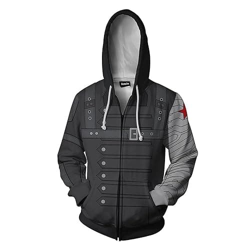 Xinxin Winter Soldiers Anime 3D Cosplay Cardigan Zip Hoodie/Unisex Adult - Small - Black