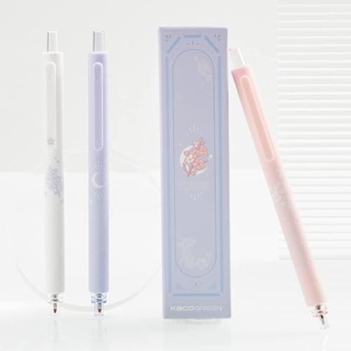 Kaco Gel Pens Cute Stationery 3 Pieces 0.5mm Fine Point, Quick Drying Pens for Journaling Aesthetic Office Supplies, 2 Black Ink and 1 Coral Ink thumbnail 6
