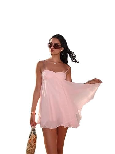 Women Chiffon Ruffles Sling Casual Sleeveless Backless U Neck Loose Mini Dresses Summer Holiday Short Robes - Image 1