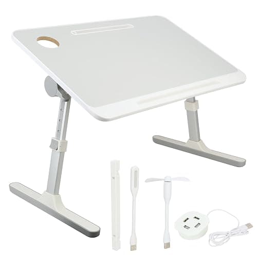 qorkhogr Bureau de lit pour ordinateur portable pour lit, angle de hauteur réglable, bureau portable léger avec pieds pliables, table pliable pour canapé, gris - Image 1