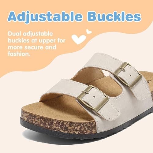 gxziureo Kids Cork Footbed Sandals Girls Boys Adjustable Double Buckle Flat Mules Open-Toe Summer Slides for Kids, Non-Slip EVA Sole Comfort Walking Sandals for Indoor Outdoor Casual Slippers thumbnail 4