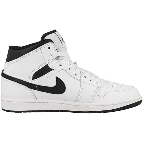 Nike Men's Air Jordan 1 Mid Sneaker, White/White/Black/Black, 10.5 thumbnail 3