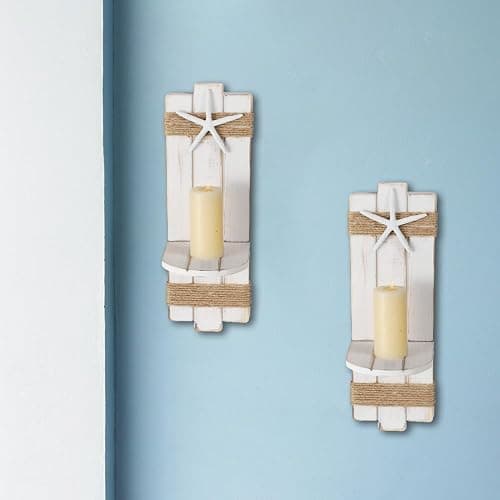 SOMTO White Starfish Wall Candle Sconces,Beach Themed Wall Decor Ocean Wall-Mount Candleholders,Nautical Style Bathroom Decor, Coastal Farmhouse Seashell Candle Holders,Set of 2 thumbnail 4