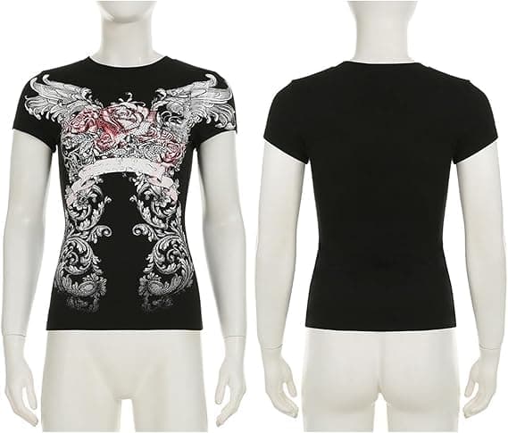 Grunge Shirts 2000s Clothing Women Vintage Graphic Tees Y2k Short Sleeve Goth Tops Teens Emo Clothes Streetwear thumbnail 6