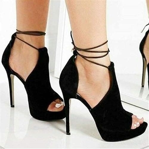 Womens Peep Toe Platform Heels Sexy Sandals Strappy Lace Up Tie Stilettos Dress Pumps Shoes thumbnail 3