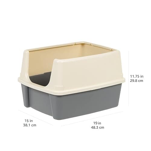 Amazon Basics Large Cat Litter Box with High Sides, Open Top, Includes Scoop, 19 x 15 x 11.75 inches, Grey/Beige thumbnail 6