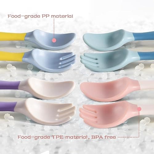 Toddler Spoons, Bendable Training Baby Utensils Spoons and Forks Set for Self Feeding, Easy Grip & Dishwasher Safe Infant Utensils for Babies 6-12 Months (4 Pack) thumbnail 7