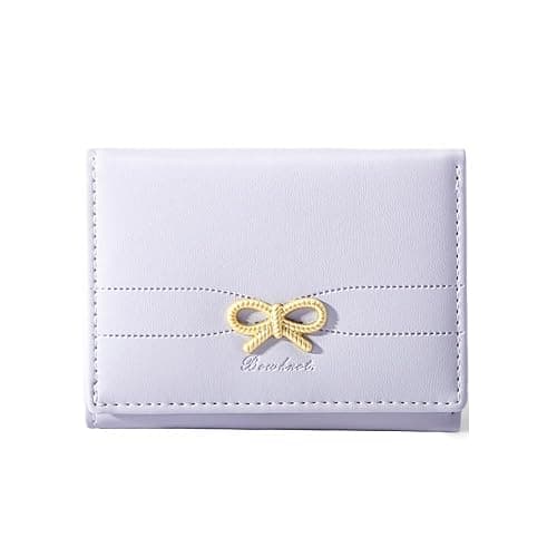 Cute Wallet Coquette Bow Small Wallet Tri-folded Aesthetic Bifold RFID Blocking Card Holder Leather Mini Short Coin Purse with ID Window for Women Girls Ladies -Purple - Image 1