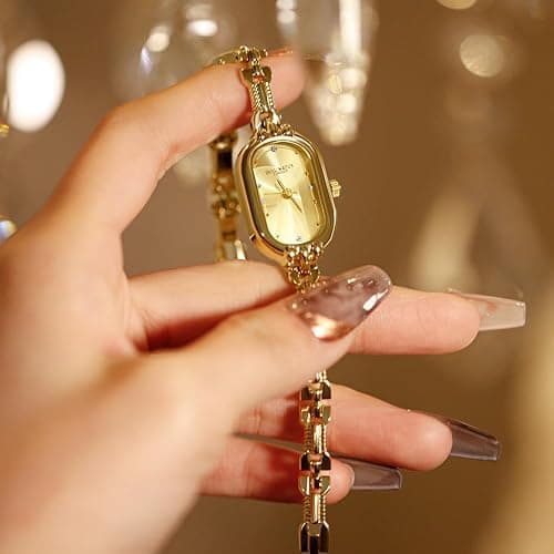 CARLIEN Women Vintage Petite Bracelet Gold Dainty Watch Small Oval Analog Quartz Watch Luxury Waterproof Ladies Diamonds Wristwatch thumbnail 2