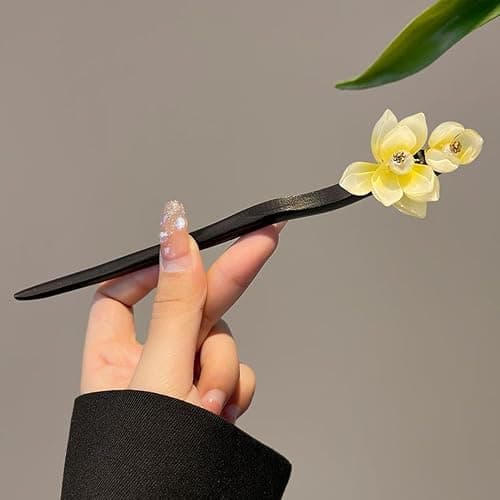 Chinese Flower Wooden Hairpin Handmade Floral Wooden Hair Sticks – Chinese Decorative Hair Chopsticks thumbnail 5