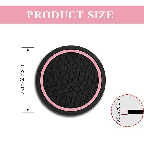 Car Cup Holder Coasters, Dustproof Automotive Interior Accessories Mat,2.75 Inch Non-Slip Insert Water Bottle Holder Pads, Universal for Vehicles, Trucks, RVs and More (Black/Pink, 4PCS) thumbnail 2