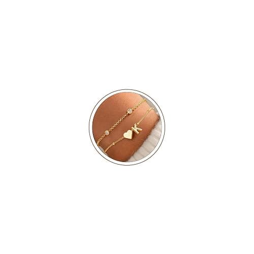 Turandoss Heart Initial Bracelets for Teen Girls Kids Gifts Trendy Stuff | Dainty 14K Gold Plated Layered Letter Bracelets, Birthday Ideal Gifts for 6 7 8 9 10 11 12 13 14 15 16 Years Old Girls - Image 1
